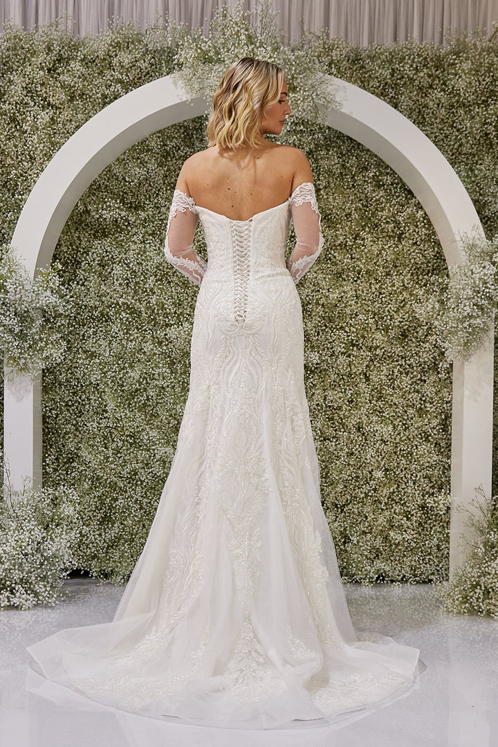 Clementine-Fit and Flare Wedding Dress full back look
