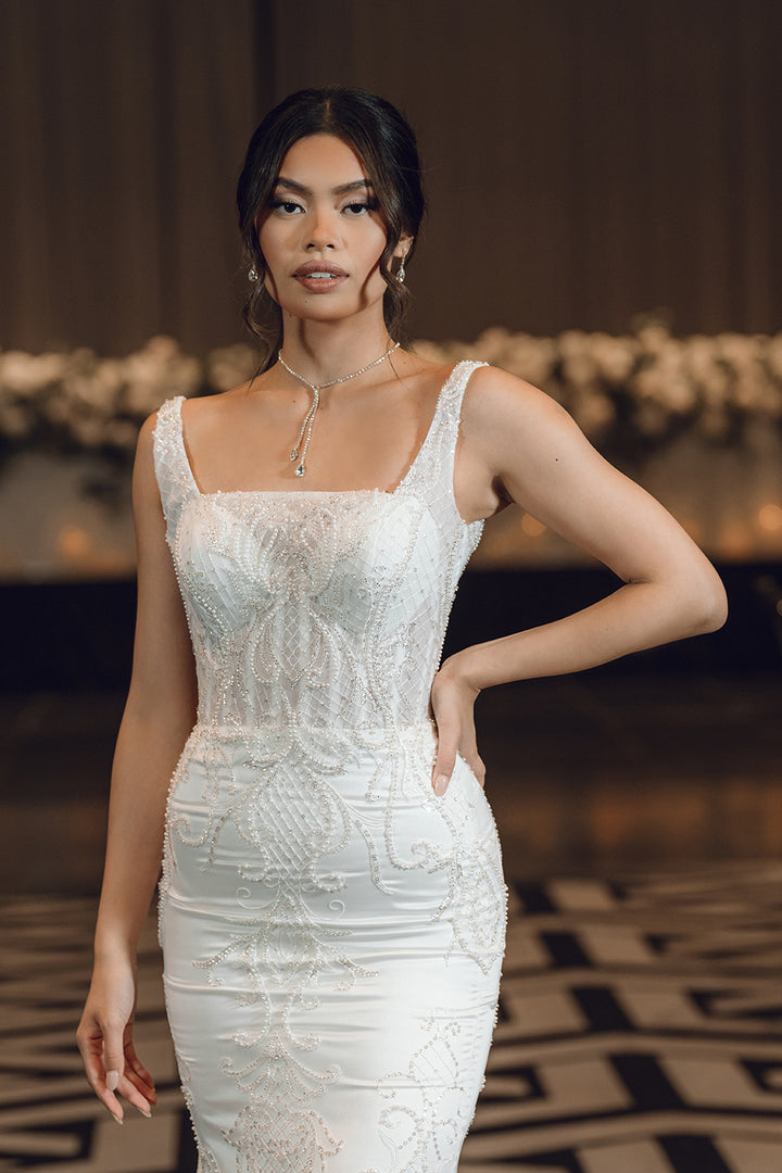 ELAINE-Fit and Flare Wedding Dress side look